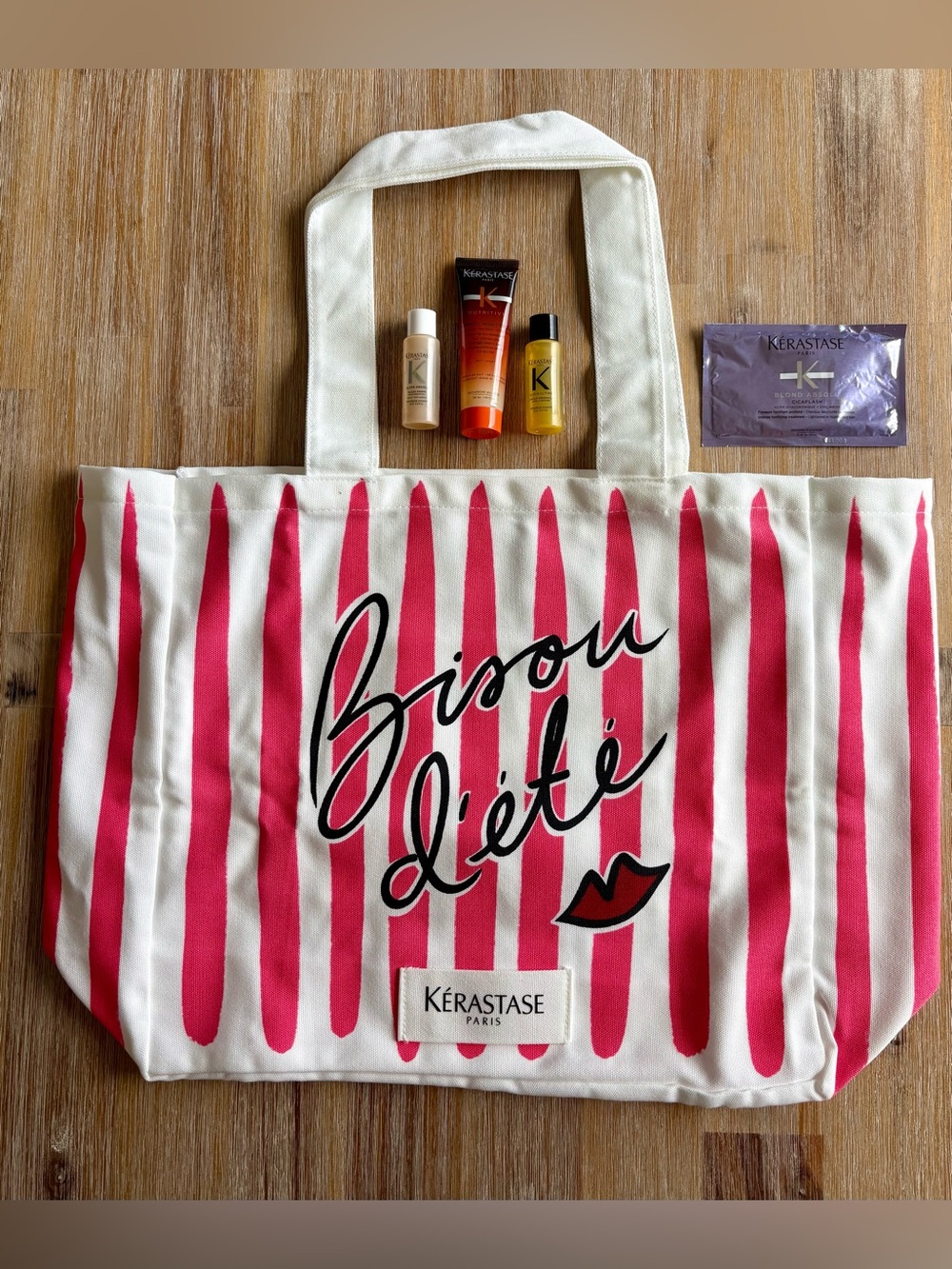 Kerastase Pink & White Striped Canvas Tote